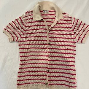 Zara Knit Sweater Polo Button Down Crochet sz M